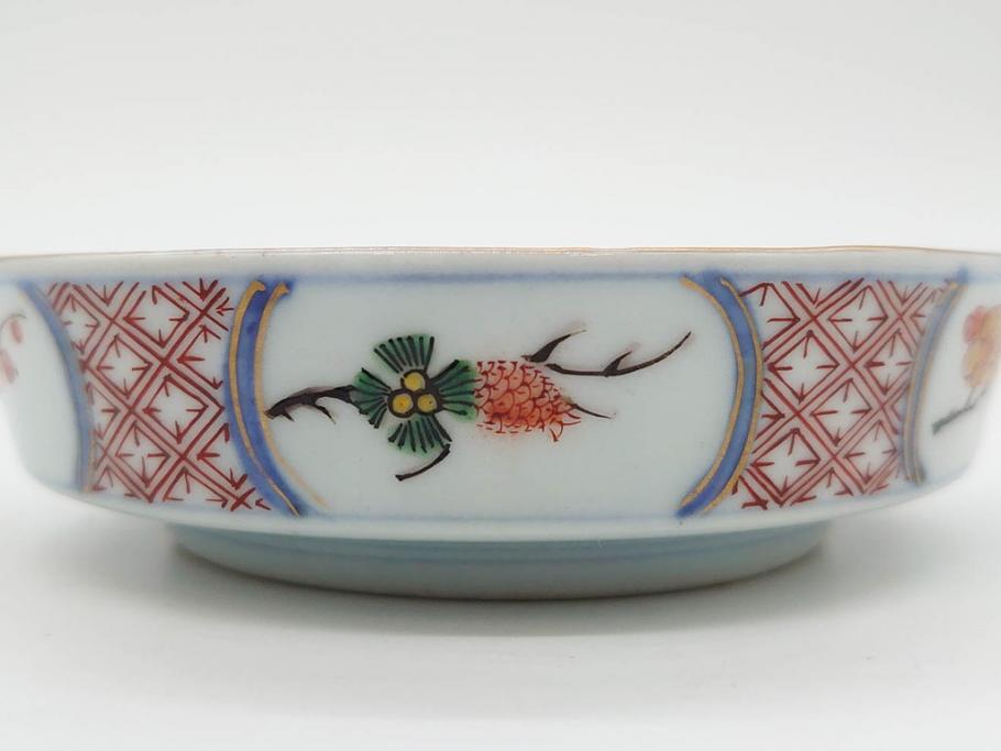 江戸期　大聖寺伊万里　染付　格子文　石畳文　奇玉珍玩　約10cm　3.3寸　華やかで美しい小皿2枚セット(色絵、小紋、梅、菊、花、松、なます皿、豆皿、手塩皿、深皿、和皿、和食器、三寸三分)(R-079560)
