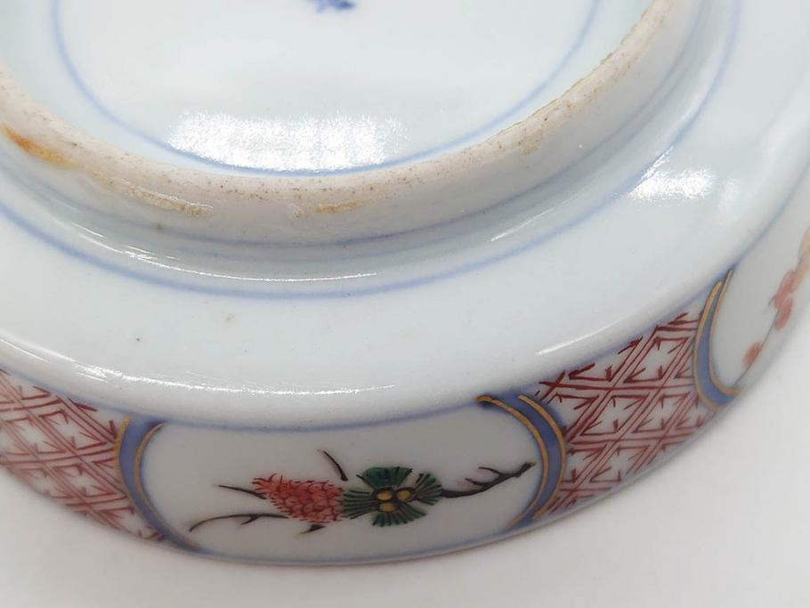 江戸期　大聖寺伊万里　染付　格子文　石畳文　奇玉珍玩　約10cm　3.3寸　華やかで美しい小皿2枚セット(色絵、小紋、梅、菊、花、松、なます皿、豆皿、手塩皿、深皿、和皿、和食器、三寸三分)(R-079560)