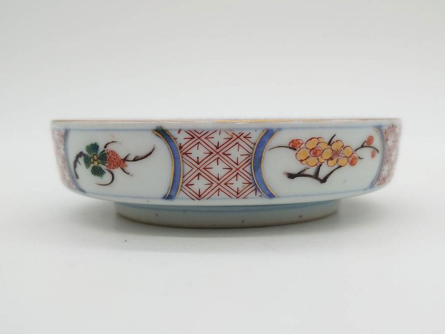 江戸期　大聖寺伊万里　染付　格子文　石畳文　奇玉珍玩　約10cm　3.3寸　華やかで美しい小皿2枚セット(色絵、小紋、梅、菊、花、松、なます皿、豆皿、手塩皿、深皿、和皿、和食器、三寸三分)(R-079560)