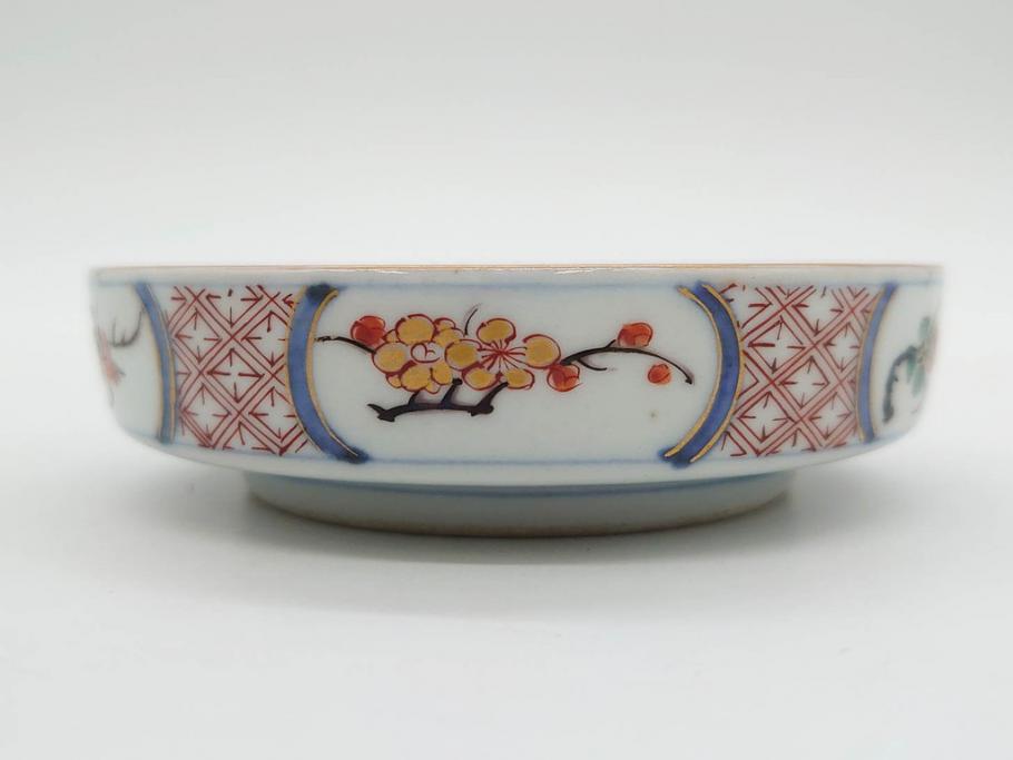 江戸期　大聖寺伊万里　染付　格子文　石畳文　奇玉珍玩　約10cm　3.3寸　華やかで美しい小皿2枚セット(色絵、小紋、梅、菊、花、松、なます皿、豆皿、手塩皿、深皿、和皿、和食器、三寸三分)(R-079560)