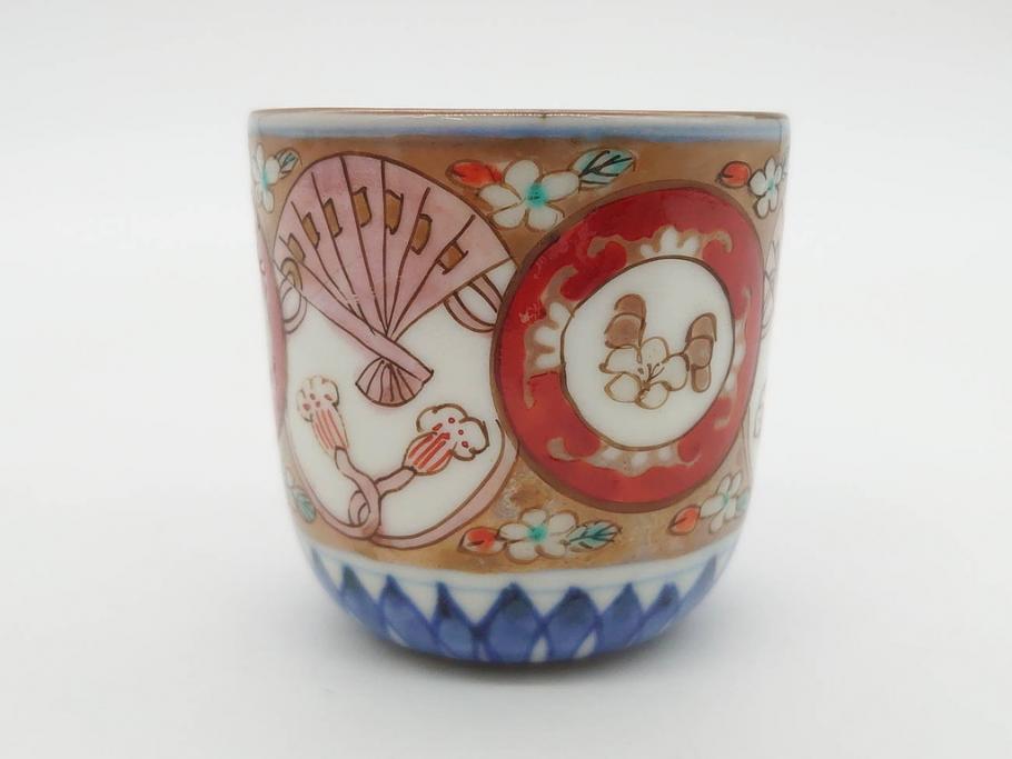 江戸期　古伊万里　染付　細かな絵付けが可愛らしいお猪口6客セット(金彩、扇、梅、花、蕎麦猪口、酒器、おちょこ、御猪口、湯呑み、湯のみ、和食器)(R-079561)