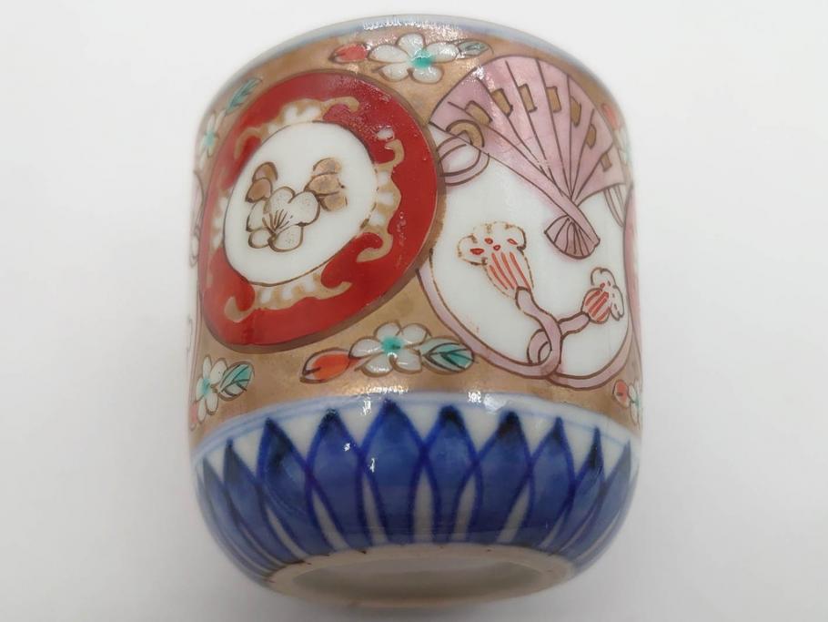 江戸期　古伊万里　染付　細かな絵付けが可愛らしいお猪口6客セット(金彩、扇、梅、花、蕎麦猪口、酒器、おちょこ、御猪口、湯呑み、湯のみ、和食器)(R-079561)