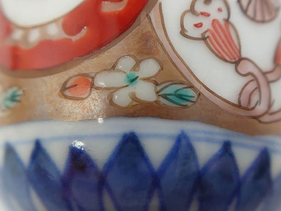 江戸期　古伊万里　染付　細かな絵付けが可愛らしいお猪口6客セット(金彩、扇、梅、花、蕎麦猪口、酒器、おちょこ、御猪口、湯呑み、湯のみ、和食器)(R-079561)