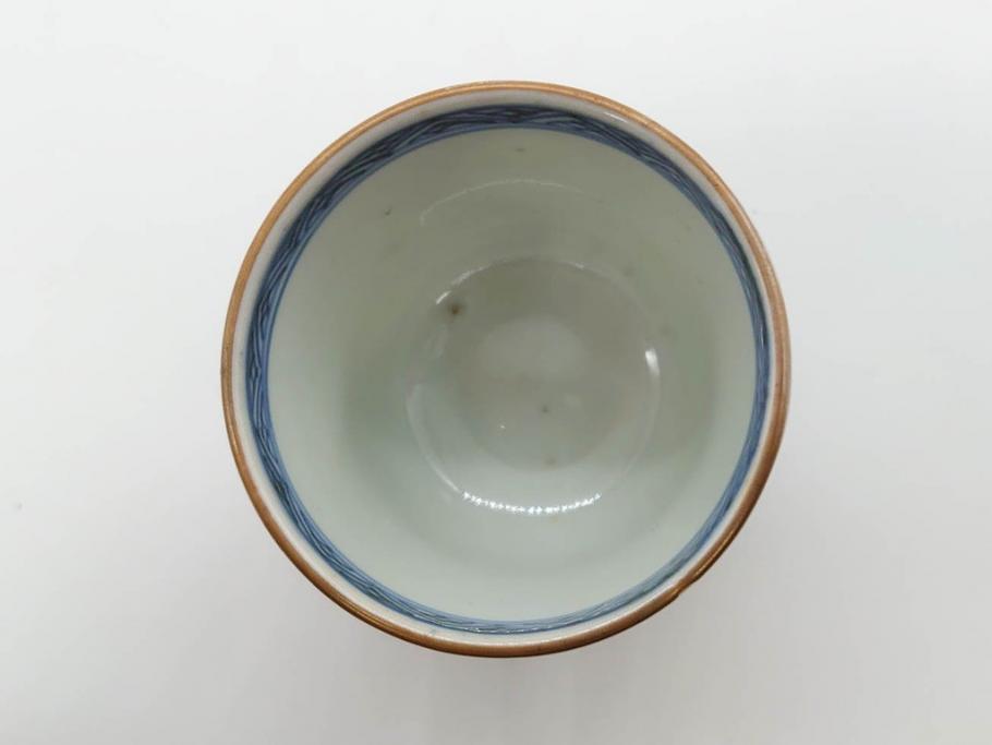 江戸期　古伊万里　染付　細かな絵付けが可愛らしいお猪口6客セット(金彩、扇、梅、花、蕎麦猪口、酒器、おちょこ、御猪口、湯呑み、湯のみ、和食器)(R-079561)