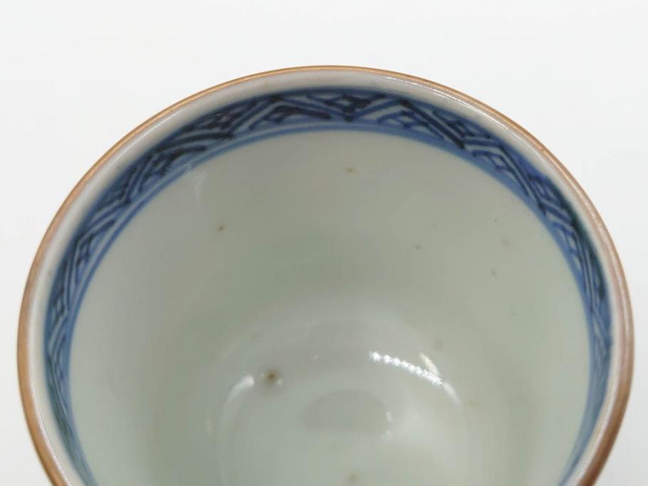 江戸期　古伊万里　染付　細かな絵付けが可愛らしいお猪口6客セット(金彩、扇、梅、花、蕎麦猪口、酒器、おちょこ、御猪口、湯呑み、湯のみ、和食器)(R-079561)