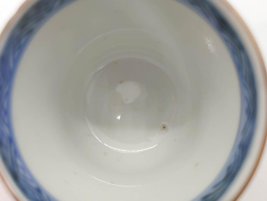 江戸期　古伊万里　染付　細かな絵付けが可愛らしいお猪口6客セット(金彩、扇、梅、花、蕎麦猪口、酒器、おちょこ、御猪口、湯呑み、湯のみ、和食器)(R-079561)