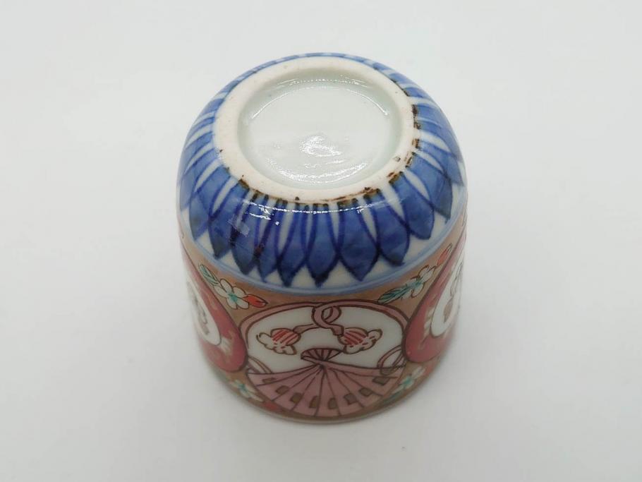 江戸期　古伊万里　染付　細かな絵付けが可愛らしいお猪口6客セット(金彩、扇、梅、花、蕎麦猪口、酒器、おちょこ、御猪口、湯呑み、湯のみ、和食器)(R-079561)