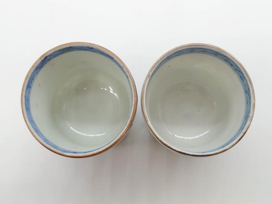 江戸期　古伊万里　染付　細かな絵付けが可愛らしいお猪口6客セット(金彩、扇、梅、花、蕎麦猪口、酒器、おちょこ、御猪口、湯呑み、湯のみ、和食器)(R-079561)