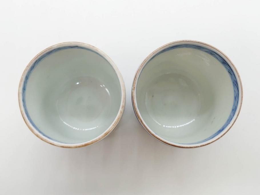 江戸期　古伊万里　染付　細かな絵付けが可愛らしいお猪口6客セット(金彩、扇、梅、花、蕎麦猪口、酒器、おちょこ、御猪口、湯呑み、湯のみ、和食器)(R-079561)