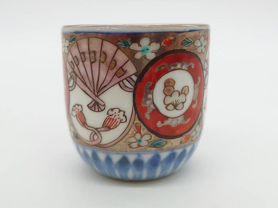 江戸期　古伊万里　染付　細かな絵付けが可愛らしいお猪口6客セット(金彩、扇、梅、花、蕎麦猪口、酒器、おちょこ、御猪口、湯呑み、湯のみ、和食器)(R-079561)