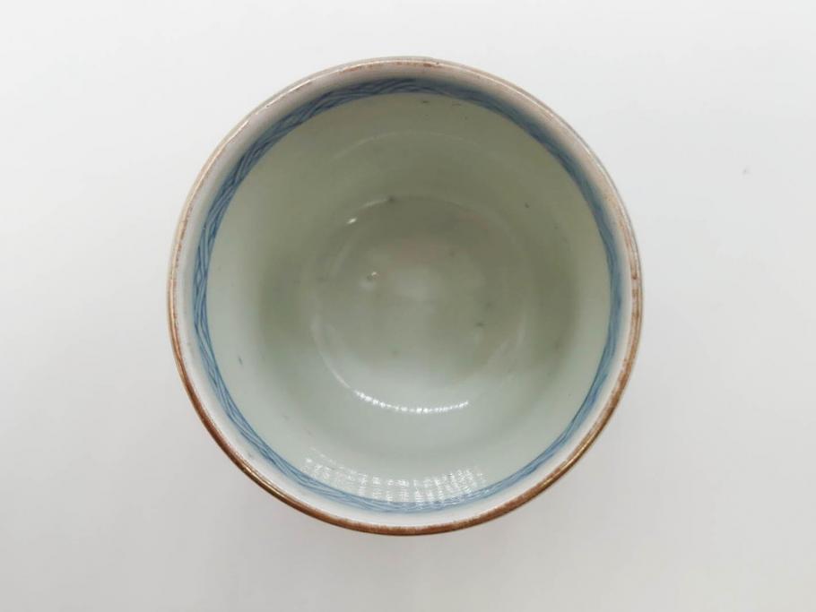 江戸期　古伊万里　染付　細かな絵付けが可愛らしいお猪口6客セット(金彩、扇、梅、花、蕎麦猪口、酒器、おちょこ、御猪口、湯呑み、湯のみ、和食器)(R-079561)