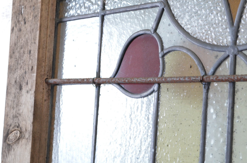 イギリスアンティーク!　ペイント仕上げ限定!　ステンドグラス入りのシンプルなドア1枚(英国、玄関ドア、玄関扉、建具)(R-064961)