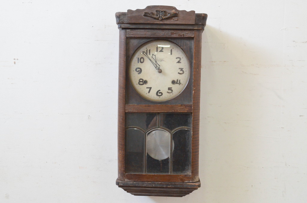 和製アンティーク　ペイント仕上げ限定　Meiji(明治時計社)　昭和レトロなデザインが魅力的な掛け時計(柱時計、古時計、振り子時計)(R-072227)