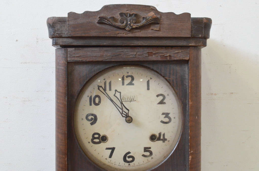 和製アンティーク　ペイント仕上げ限定　Meiji(明治時計社)　昭和レトロなデザインが魅力的な掛け時計(柱時計、古時計、振り子時計)(R-072227)