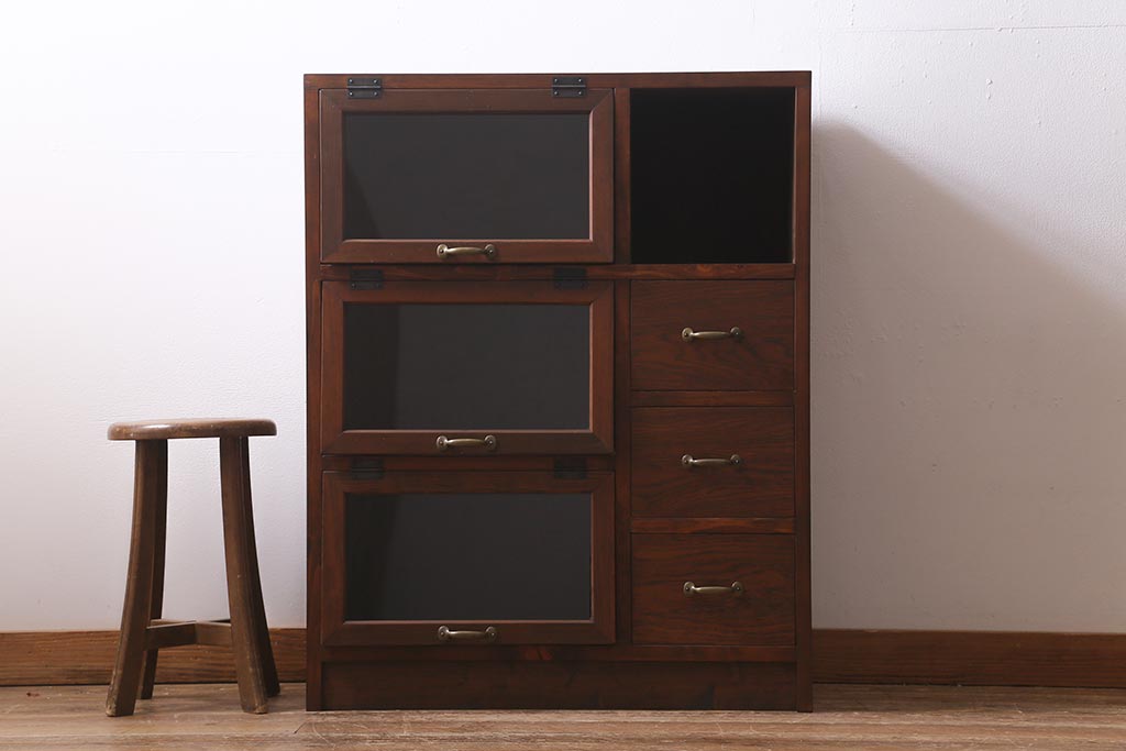 【オーダー注文・受注生産商品】ラフジュ工房オリジナル　古材使用　リメイク家具　パタパタ扉　ディスプレイを楽しめるキャビネット(収納棚、リビングボード)