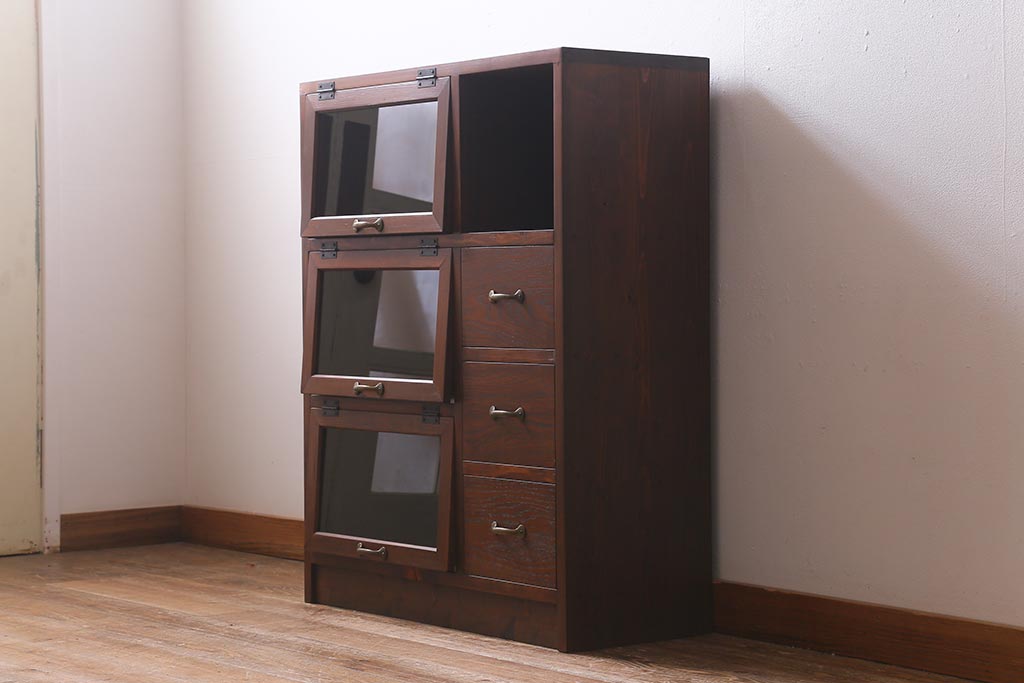 【オーダー注文・受注生産商品】ラフジュ工房オリジナル　古材使用　リメイク家具　パタパタ扉　ディスプレイを楽しめるキャビネット(収納棚、リビングボード)