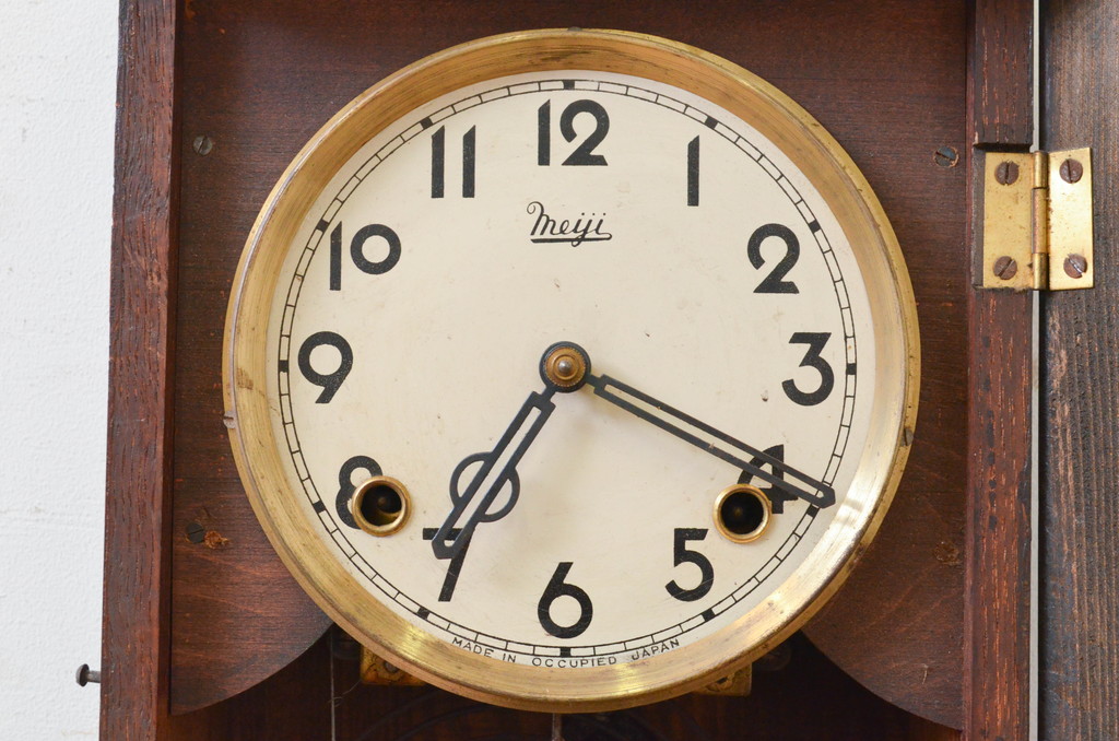 和製アンティーク　Meiji(明治時計社)　クラシカルなデザインがおしゃれな掛け時計(柱時計、古時計、振り子時計)(R-072228)