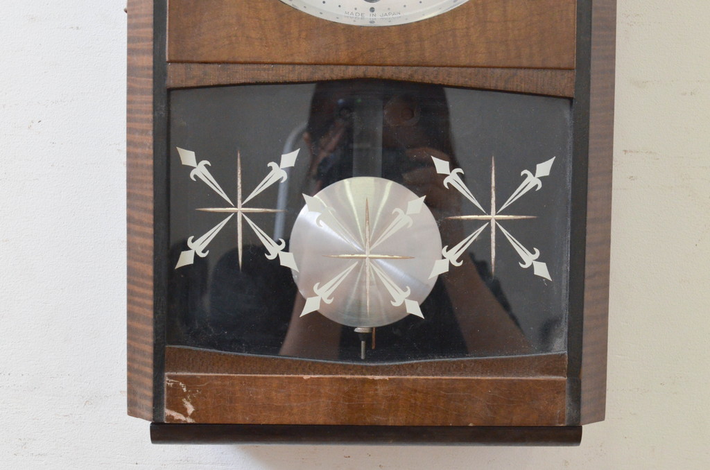 和製アンティーク　New Globe(ニューグローブ)　15DAY　ガラスのデザインが特徴的な掛け時計(柱時計、古時計、振り子時計)(R-072237)