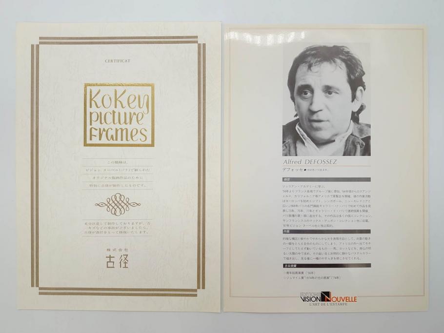 真作　証明書付き　オリジナル版画作品　アルフレッド デフォッセ(Alfred Defossez)　シャトー・ブラン　91/125(デフォセ、Promenade by the castle、ビジョン ヌーベル(VISION NOUVELLE)社、絵画、額装)(R-074104)