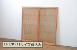 アンティーク建具　明治大正期　杉無垢材　ペイント　ツートンカラーのシックな板戸2枚セット(引き戸、建具)(R-041647)