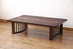 中古　杉材一枚板　木目の美しさを際立たせる浮造り仕上げのローテーブル(座卓、センターテーブル、リビングテーブル)