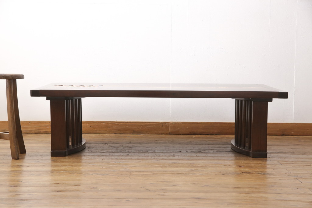 中古　美品　民芸家具　象嵌入り　細やかな細工が美しい高級座卓(ローテーブル、センターテーブル、机)(R-055677)