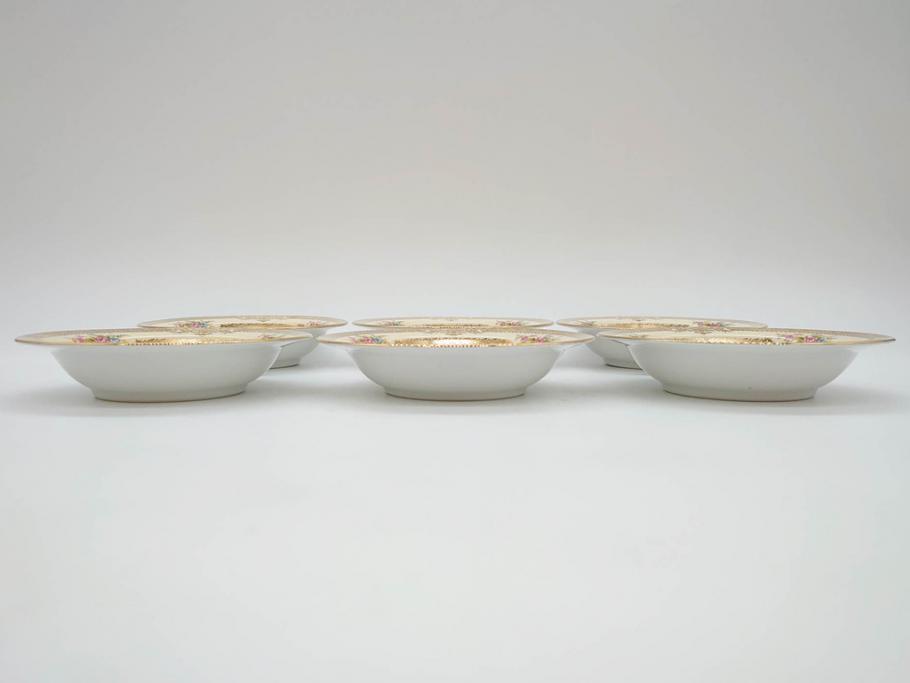 オールドノリタケ　NORITAKE　金彩　煌びやかなデザインが目を惹くボウル6客セット(花、フラワー、プレート、皿、洋食器、サラダ)(R-074111)