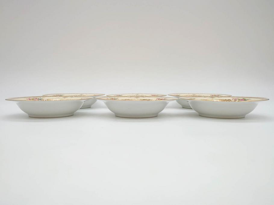 オールドノリタケ　NORITAKE　金彩　煌びやかなデザインが目を惹くボウル6客セット(花、フラワー、プレート、皿、洋食器、サラダ)(R-074112)