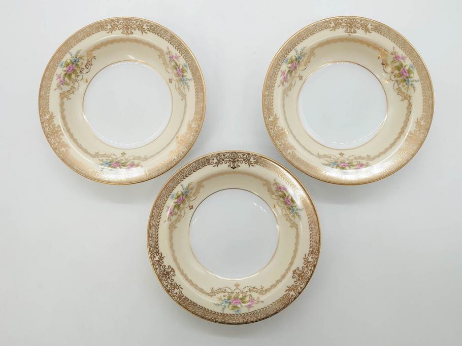 オールドノリタケ　NORITAKE　金彩　煌びやかなデザインが目を惹くボウル6客セット(花、フラワー、プレート、皿、洋食器、サラダ)(R-074112)