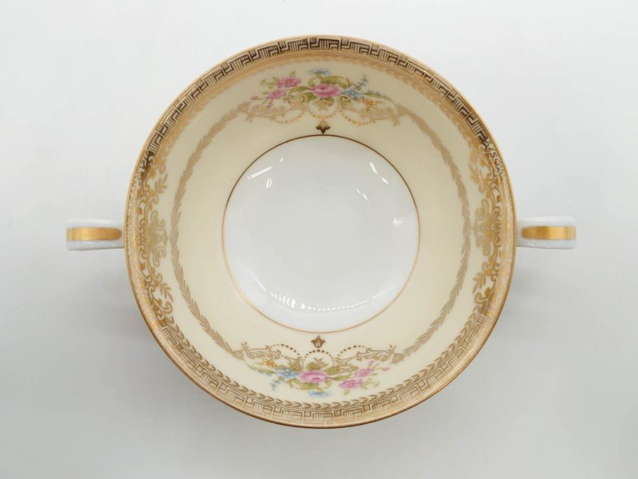 オールドノリタケ　NORITAKE　金彩　繊細なデザインがエレガントな雰囲気を醸し出すスープカップ&ソーサー3客セット(花、フラワー、C&S、洋食器)(R-074114)
