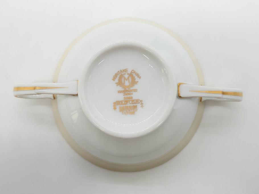 オールドノリタケ　NORITAKE　金彩　繊細なデザインがエレガントな雰囲気を醸し出すスープカップ&ソーサー3客セット(花、フラワー、C&S、洋食器)(R-074115)