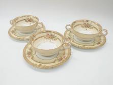 イギリス　WEDGWOOD(ウェッジウッド)　FLORENTINE TURQUOISE(フロレンティーン ターコイズ)　上品な佇まいのティーカップ&ソーサー4客セット(グロテスク文様、フルーツ、果物、ピオニー、C&S、洋食器、英国)(R-081218)