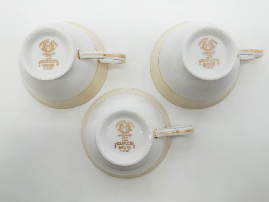 オールドノリタケ　NORITAKE　金彩　ティータイムが華やかになるティーカップ&ソーサー3客セット(花、フラワー、C&S、洋食器)(R-074118)