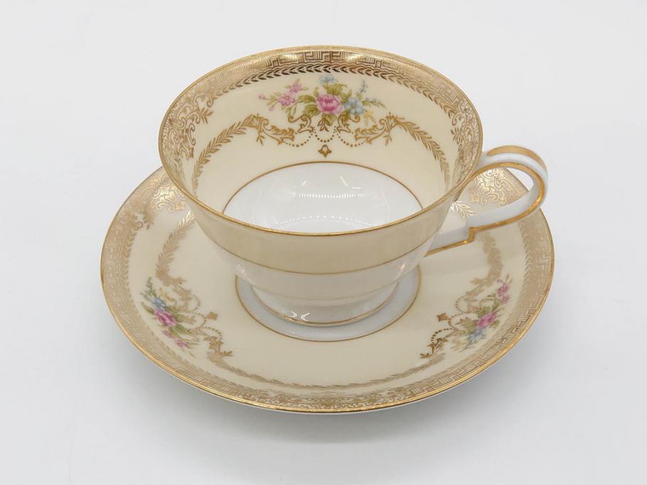 オールドノリタケ　NORITAKE　金彩　ティータイムが華やかになるティーカップ&ソーサー3客セット(花、フラワー、C&S、洋食器)(R-074118)