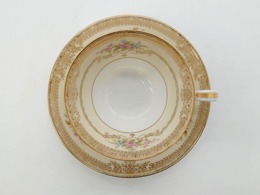 オールドノリタケ　NORITAKE　金彩　ティータイムが華やかになるティーカップ&ソーサー3客セット(花、フラワー、C&S、洋食器)(R-074118)