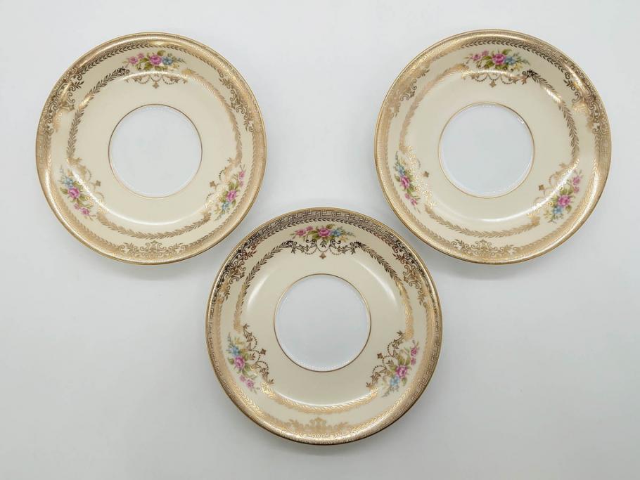 オールドノリタケ　NORITAKE　金彩　ティータイムが華やかになるティーカップ&ソーサー3客セット(花、フラワー、C&S、洋食器)(R-074118)