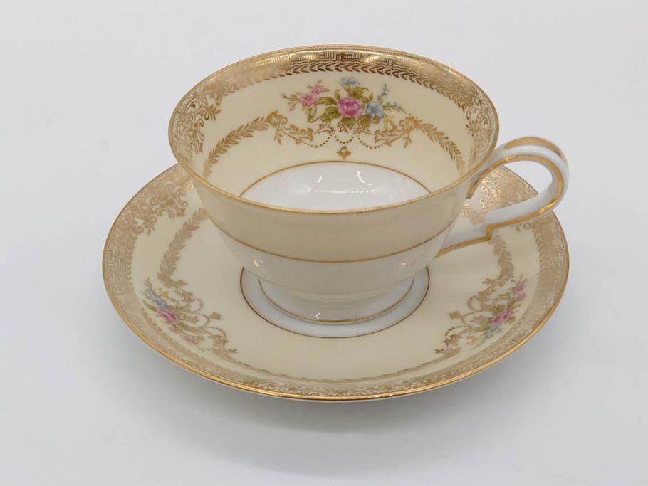 オールドノリタケ　NORITAKE　金彩　ティータイムが華やかになるティーカップ&ソーサー3客セット(花、フラワー、C&S、洋食器)(R-074118)