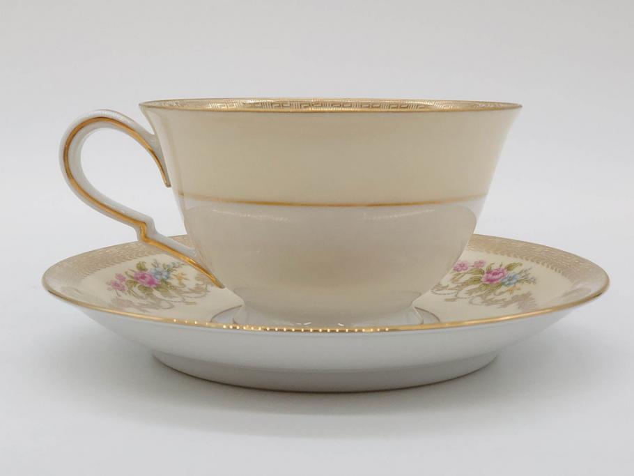 オールドノリタケ　NORITAKE　金彩　ティータイムが華やかになるティーカップ&ソーサー3客セット(花、フラワー、C&S、洋食器)(R-074118)