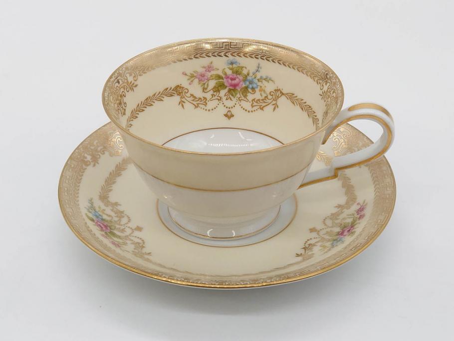 オールドノリタケ　NORITAKE　金彩　ティータイムが華やかになるティーカップ&ソーサー3客セット(花、フラワー、C&S、洋食器)(R-074118)