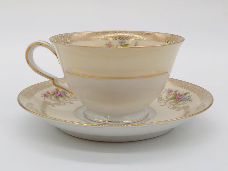 オールドノリタケ　NORITAKE　金彩　ティータイムが華やかになるティーカップ&ソーサー3客セット(花、フラワー、C&S、洋食器)(R-074118)