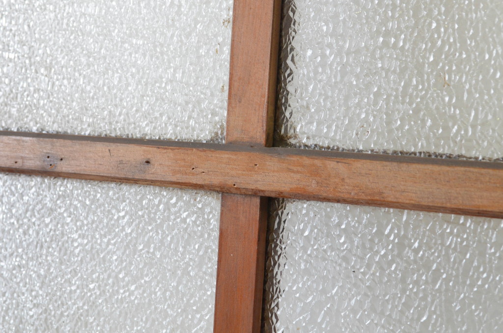 アンティーク建具　マス目格子とダイヤガラスが印象的なガラス戸1枚(きつね格子、狐格子、引き戸、升目)(R-064634)