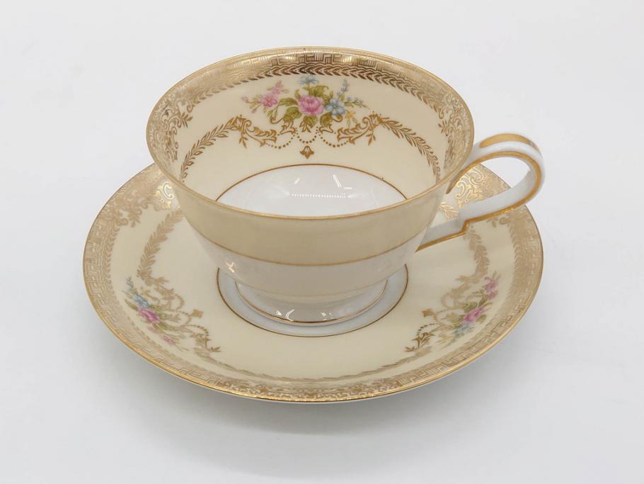 オールドノリタケ　NORITAKE　金彩　ティータイムが華やかになるティーカップ&ソーサー3客セット(花、フラワー、C&S、洋食器)(R-074119)