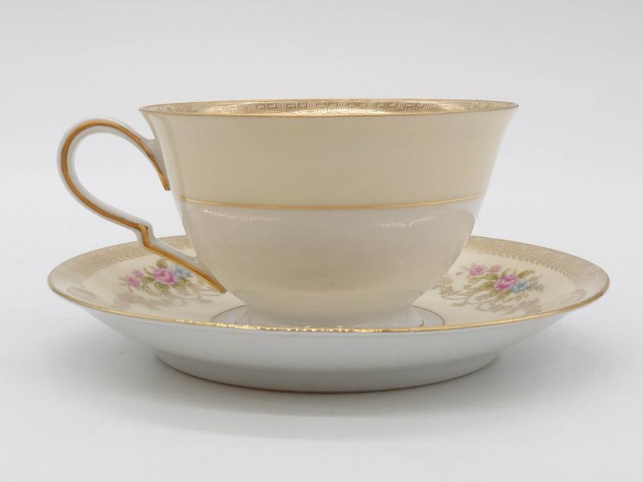 オールドノリタケ　NORITAKE　金彩　ティータイムが華やかになるティーカップ&ソーサー3客セット(花、フラワー、C&S、洋食器)(R-074119)