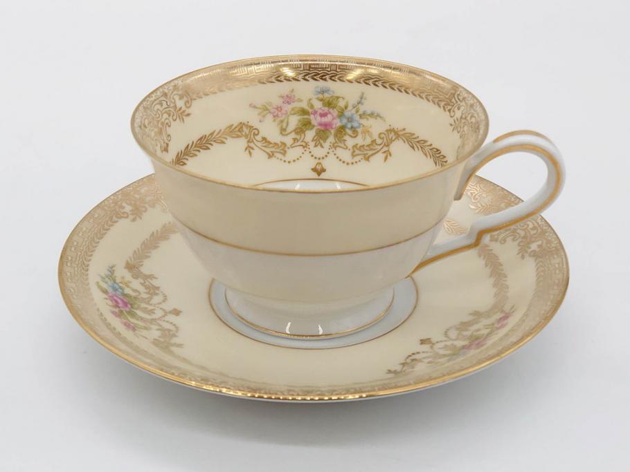 オールドノリタケ　NORITAKE　金彩　ティータイムが華やかになるティーカップ&ソーサー3客セット(花、フラワー、C&S、洋食器)(R-074119)
