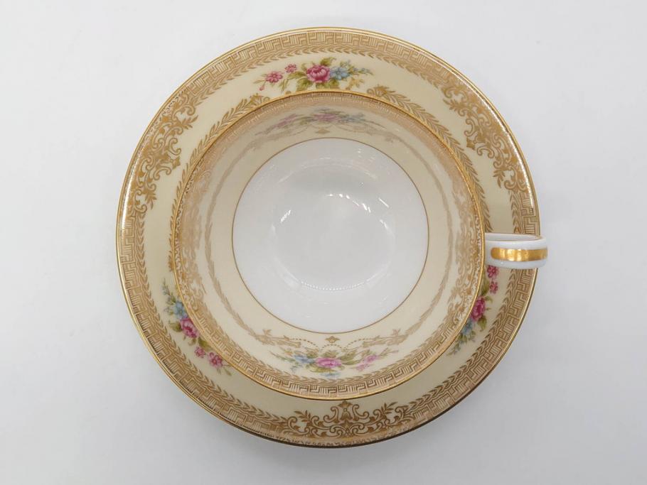 オールドノリタケ　NORITAKE　金彩　ティータイムが華やかになるティーカップ&ソーサー4客セット(花、フラワー、C&S、洋食器)(R-074120)