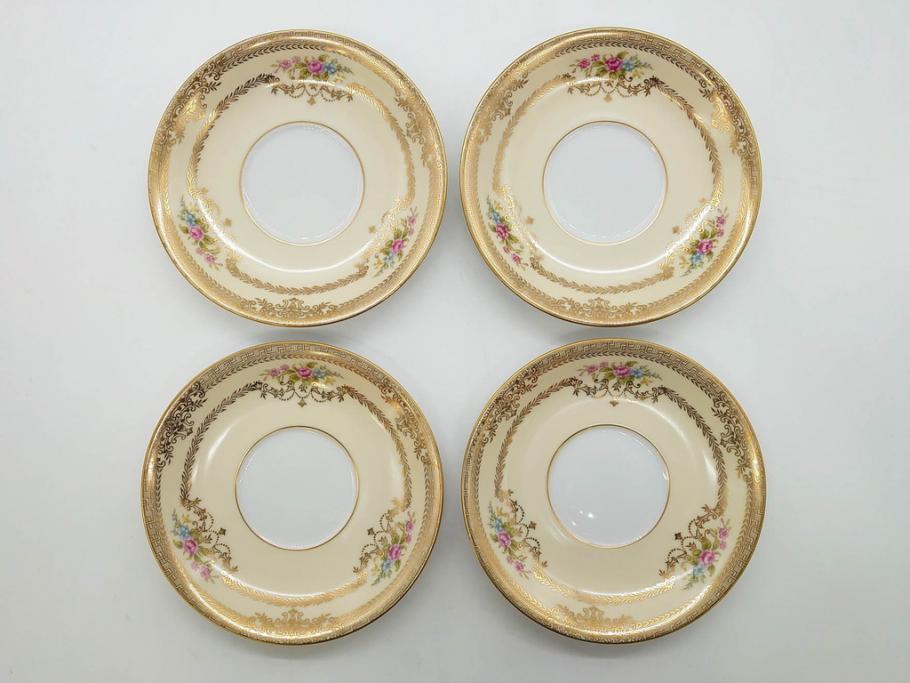 オールドノリタケ　NORITAKE　金彩　ティータイムが華やかになるティーカップ&ソーサー4客セット(花、フラワー、C&S、洋食器)(R-074120)