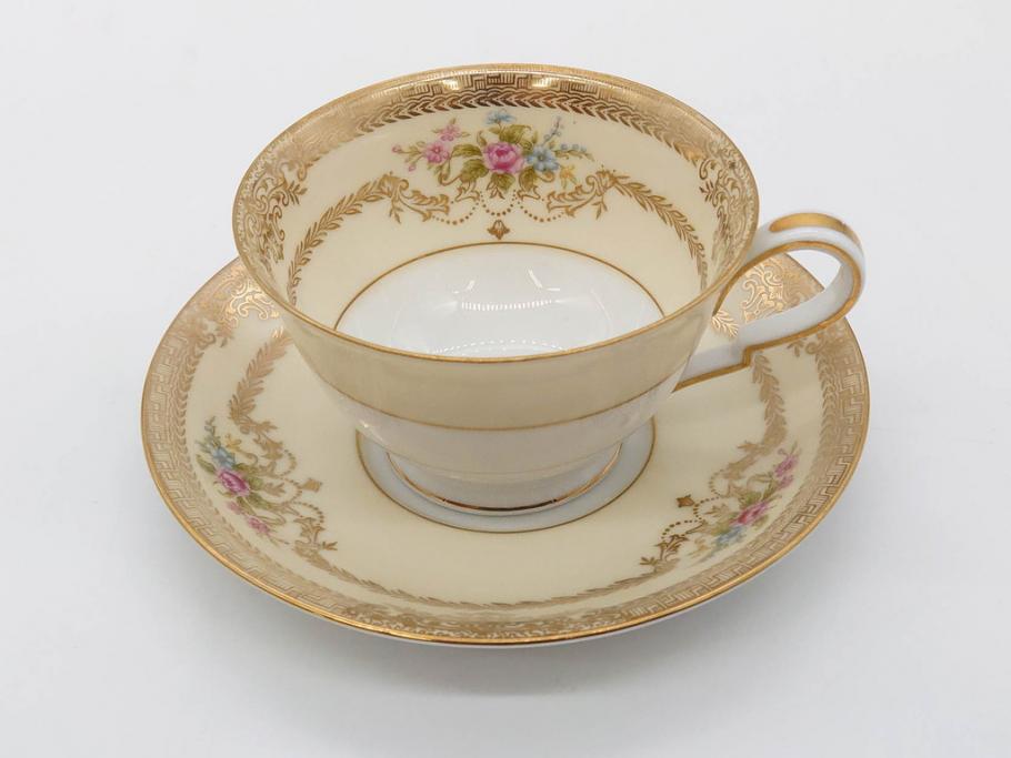 オールドノリタケ　NORITAKE　金彩　ティータイムが華やかになるティーカップ&ソーサー4客セット(花、フラワー、C&S、洋食器)(R-074120)