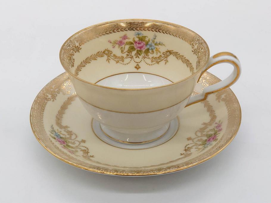 オールドノリタケ　NORITAKE　金彩　ティータイムが華やかになるティーカップ&ソーサー4客セット(花、フラワー、C&S、洋食器)(R-074120)