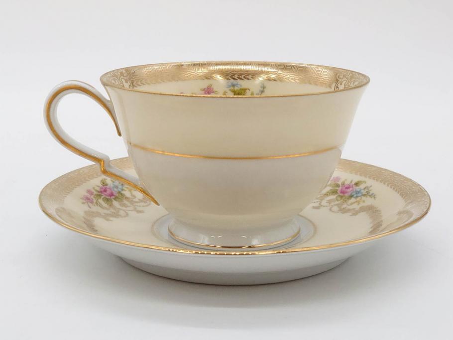 オールドノリタケ　NORITAKE　金彩　ティータイムが華やかになるティーカップ&ソーサー4客セット(花、フラワー、C&S、洋食器)(R-074120)