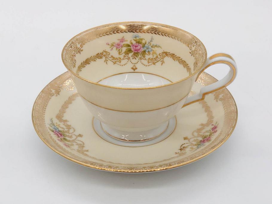 オールドノリタケ　NORITAKE　金彩　ティータイムが華やかになるティーカップ&ソーサー4客セット(花、フラワー、C&S、洋食器)(R-074120)